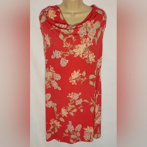 Tommy Bahama Coral Red Floral Sleeveless Tunic Dress